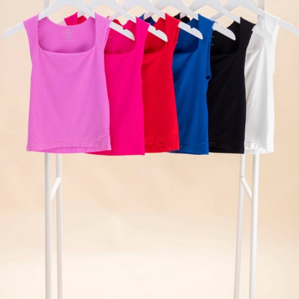 Zenana Seamless Double Layered Square Neck Tank Top - Hot Pink (L/XL) - Picture 4 of 4